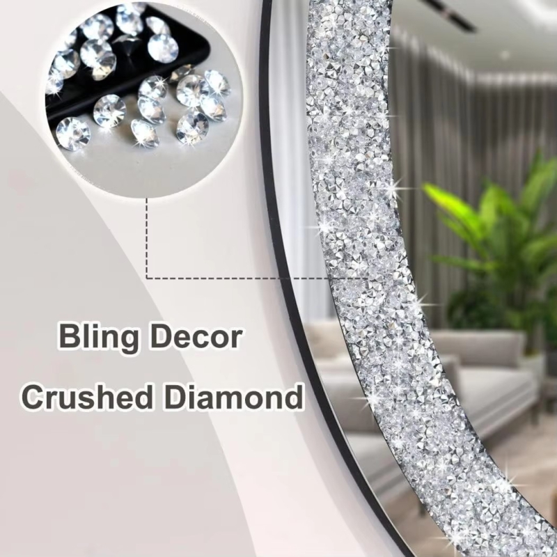 Supernalway Enterprise Crystal Crushed Diamond Oval Shaped Silver Mirror